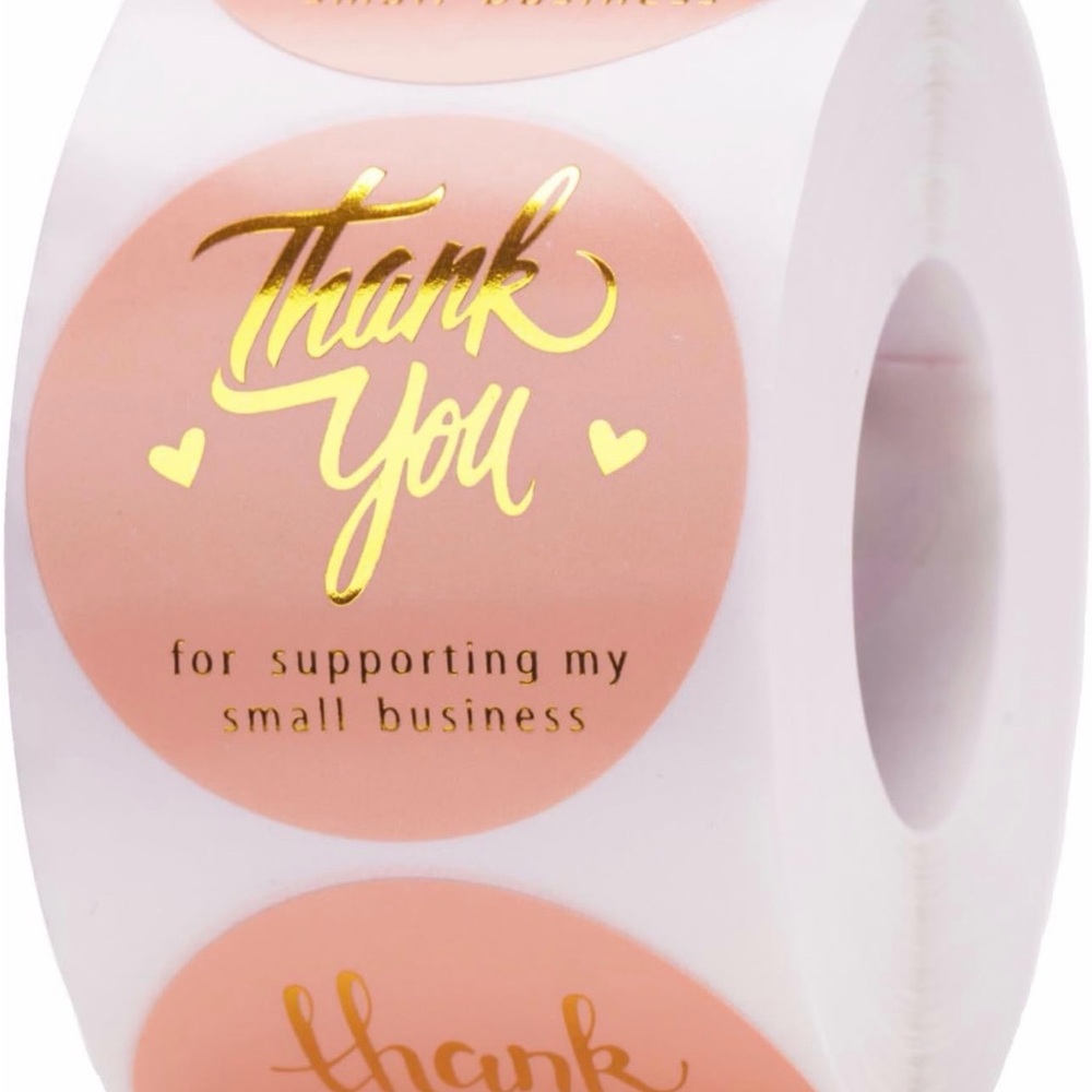 500 Pink and Gold Thank You Stickers Roll